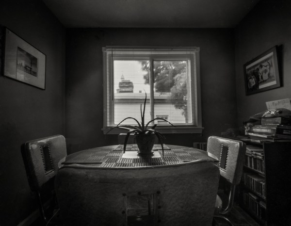 looking out th window over kitchen tablea